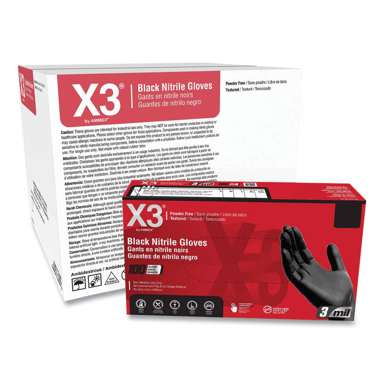 Industrial Nitrile Gloves, Powder-Free, 3 mil, Large, Black, 100/Box, 10 Boxes/Carton 1