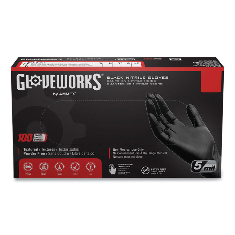 Industrial Nitrile Gloves, Powder-Free, 5 mil, Medium, Black, 100/Box, 10/Carton 1