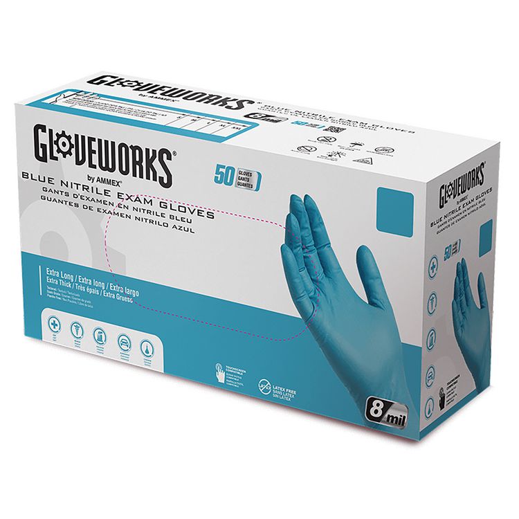 Blue Nitrile Exam Gloves, Powder-Free, Medium, Blue, 8 mil, 50/Box, 10 Boxes/Carton 1