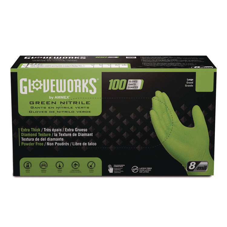 Heavy-Duty Industrial Nitrile Gloves, Powder-Free, 8 mil, Medium, Green, 100 Gloves/Box, 10 Boxes/Carton 1