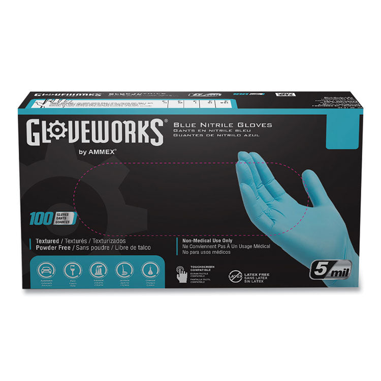 Industrial Nitrile Gloves, Powder-Free, 5 mil, Small, Blue, 100 Gloves/Box, 10 Boxes/Carton 2