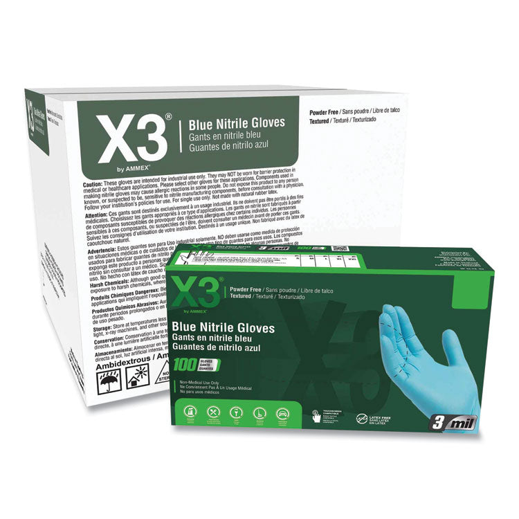 Industrial Nitrile Gloves, Powder-Free, 3 mil, Small, Blue, 100/Box, 10 Boxes/Carton 1