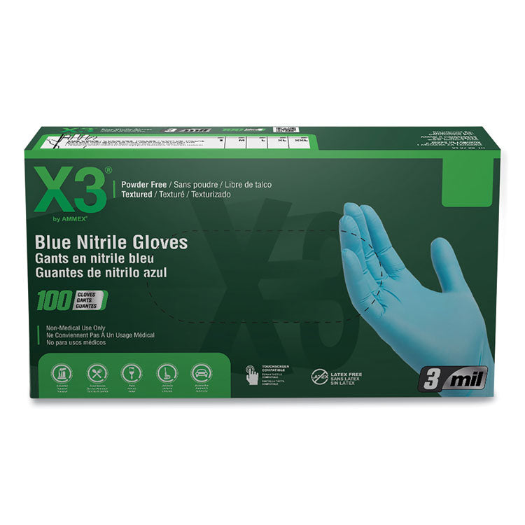 Industrial Nitrile Gloves, Powder-Free, 3 mil, Medium, Blue, 100/Box, 10 Boxes/Carton 1