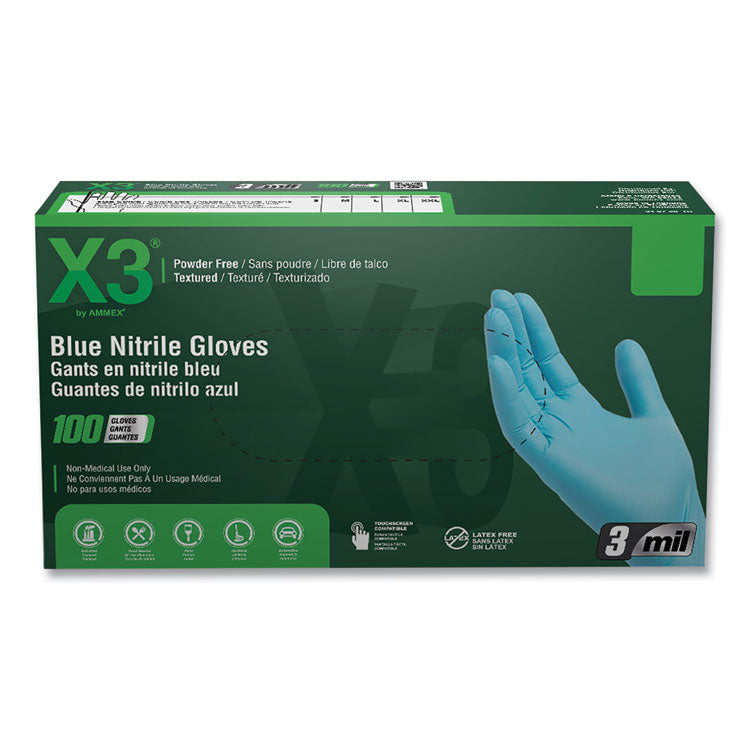 Industrial Nitrile Gloves, Powder-Free, 3 mil, Large, Blue, 100/Box, 10 Boxes/Carton 1