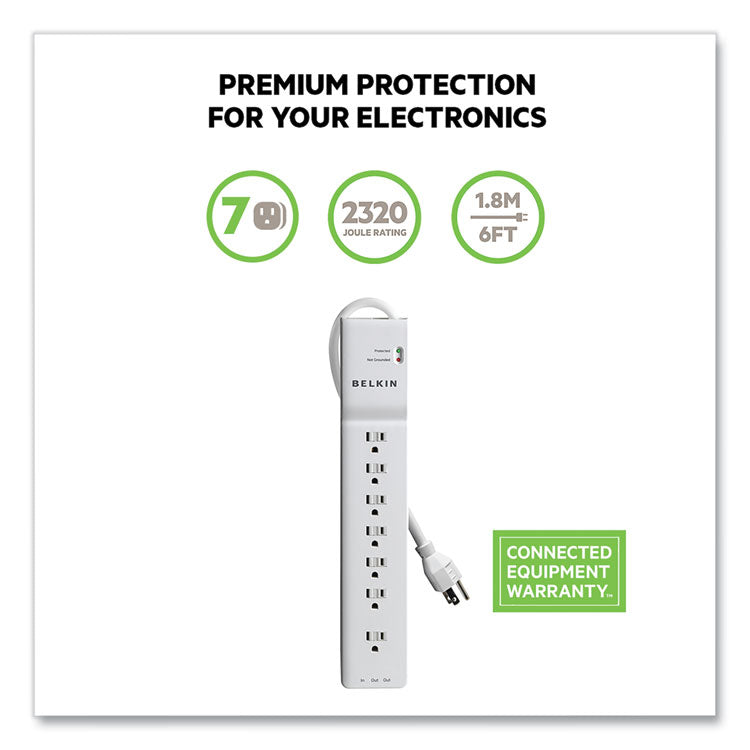 Home/Office Surge Protector, 7 AC Outlets, 6 ft Cord, 2,320 J, White 2