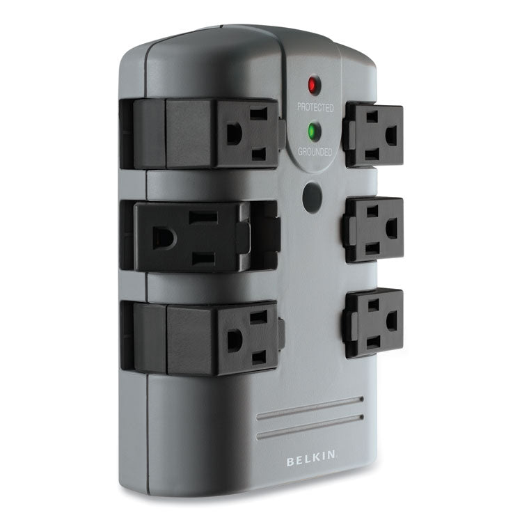 Pivot Plug Surge Protector, 6 AC Outlets, 1,080 J, Gray 6