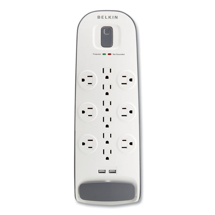 Home/Office Surge Protector, 12 AC Outlets, 6 ft Cord, 3,996 J, White/Black 4