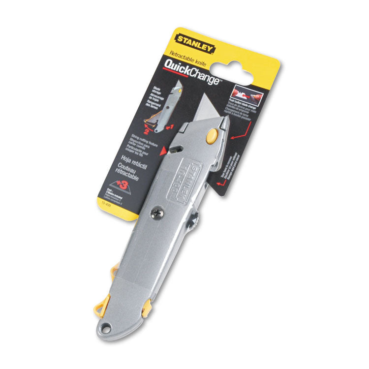 Quick-Change Utility Knife with Twine Cutter and (3) Retractable Blades, 6" Metal Handle, Gray, 6/Box 2