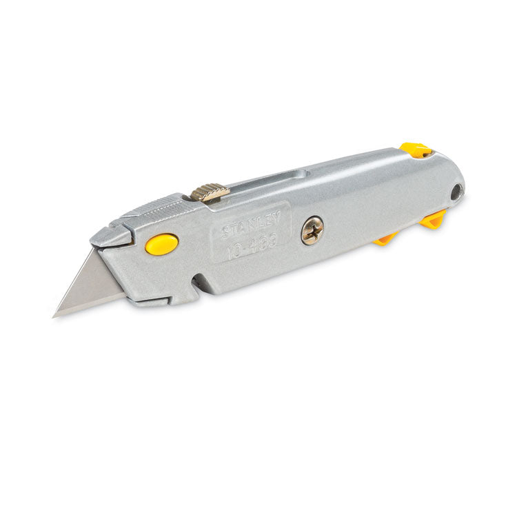 Quick-Change Utility Knife with Twine Cutter and (3) Retractable Blades, 6" Metal Handle, Gray, 6/Box 3