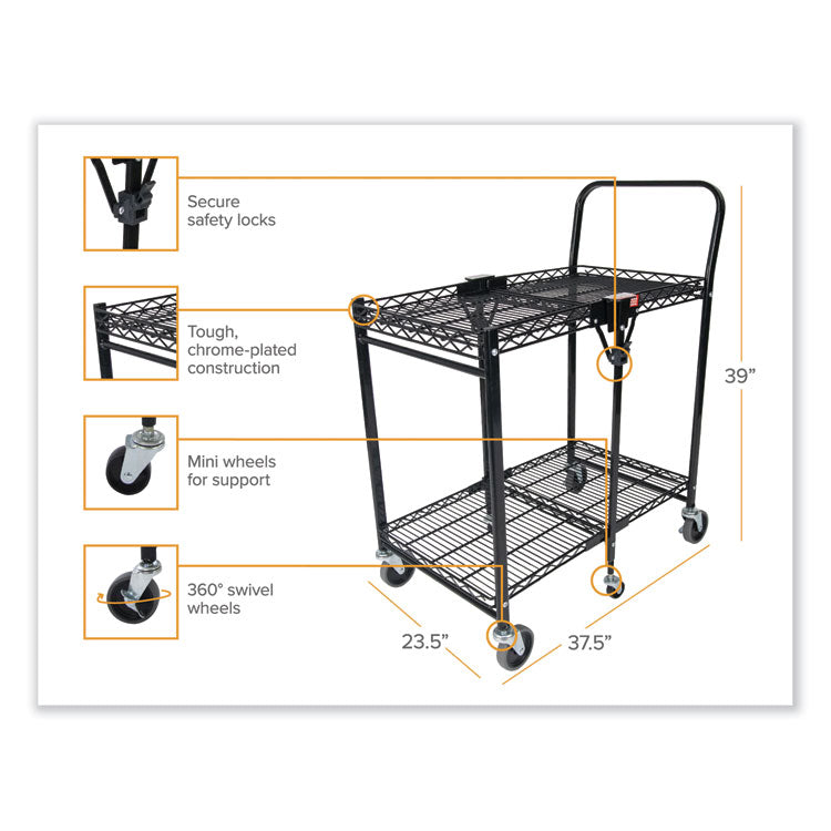 Stowaway Folding Carts, Metal, 2 Shelves, 250 lb Capacity, 35" x 37.25" x 22", Black 2