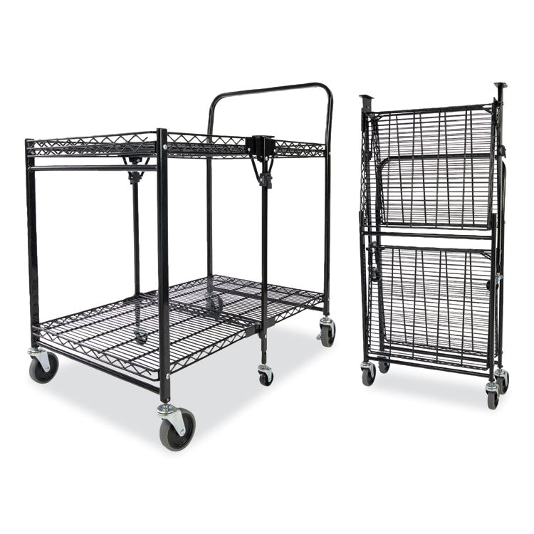 Stowaway Folding Carts, Metal, 2 Shelves, 250 lb Capacity, 35" x 37.25" x 22", Black 1