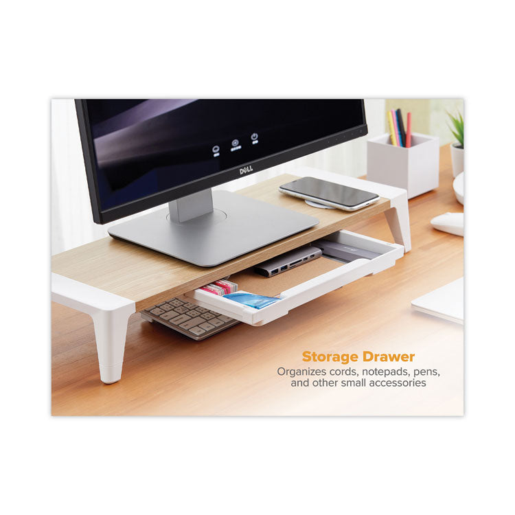 Wooden Monitor Stand with Wireless Charging Pad, 9.8" x 26.77" x 4.13", White 2