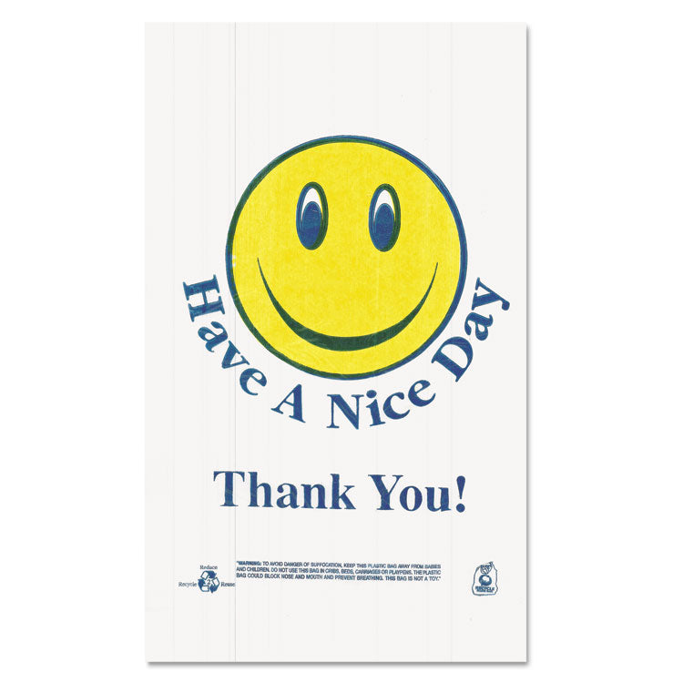 Smiley Face Shopping Bags, 12.5 Microns, 11.5" X 21", White, 900/carton 1