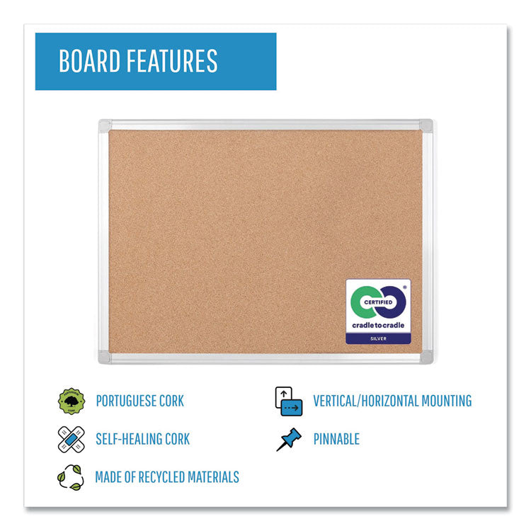 Earth Cork Board, 36 x 24, Tan Surface, Silver Aluminum Frame 5