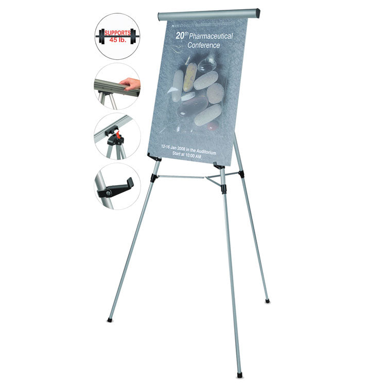 Telescoping Tripod Display Easel, Adjusts 35" To 64" High, Metal, Silver 1