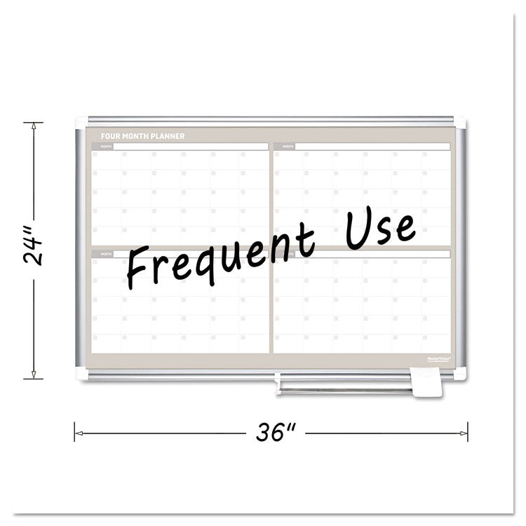 Magnetic Dry Erase Calendar Board, Four Month, 36 x 24, White Surface, Silver Aluminum Frame 2