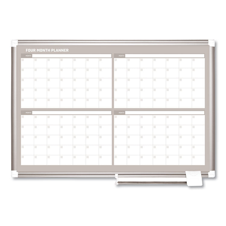 Magnetic Dry Erase Calendar Board, Four Month, 36 x 24, White Surface, Silver Aluminum Frame 1