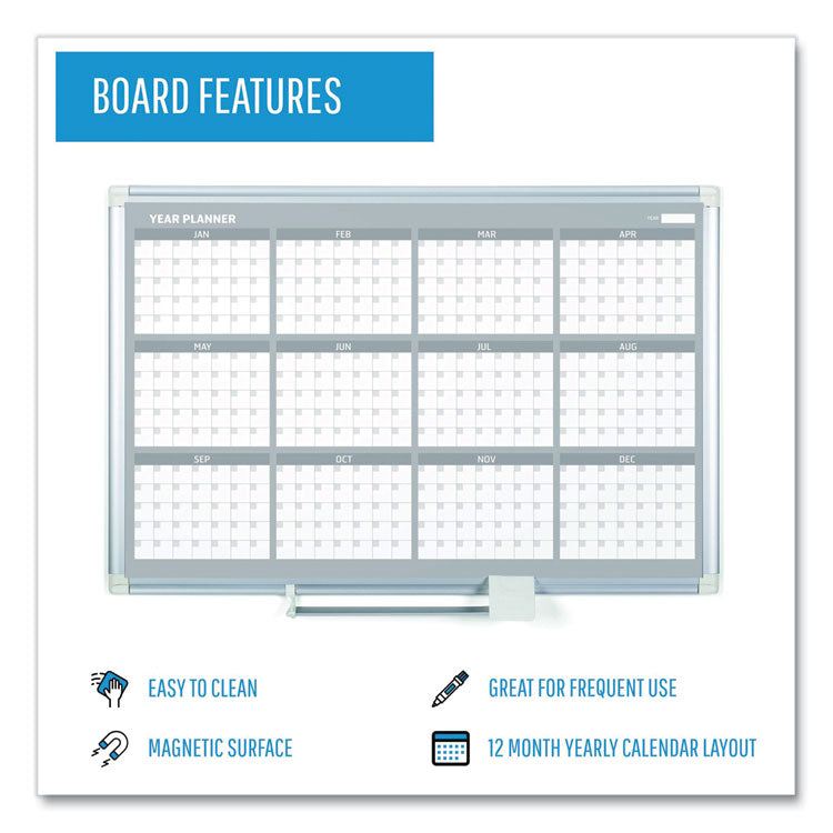 Magnetic Dry Erase Calendar Board, 12-Month, 36 x 24, White Surface, Silver Aluminum Frame 4