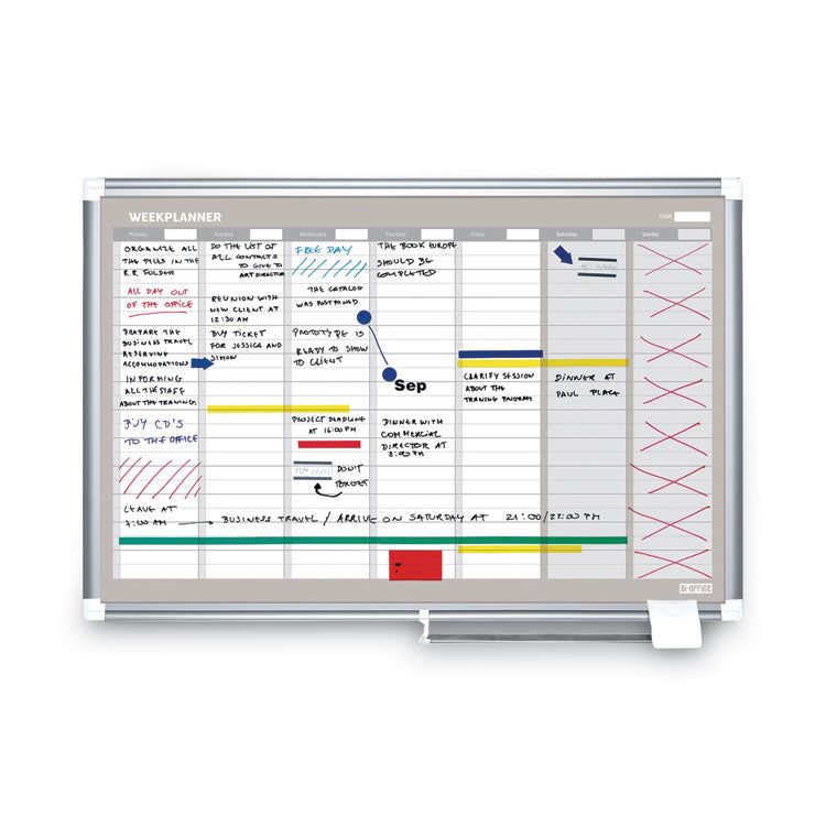 Magnetic Dry Erase Calendar Board, Weekly Calendar, 36 x 24, White Surface, Silver Aluminum Frame 6