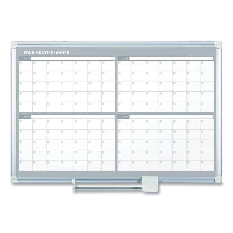 Magnetic Dry Erase Calendar Board, Four Month, 48 x 36, White Surface, Silver Aluminum Frame 1