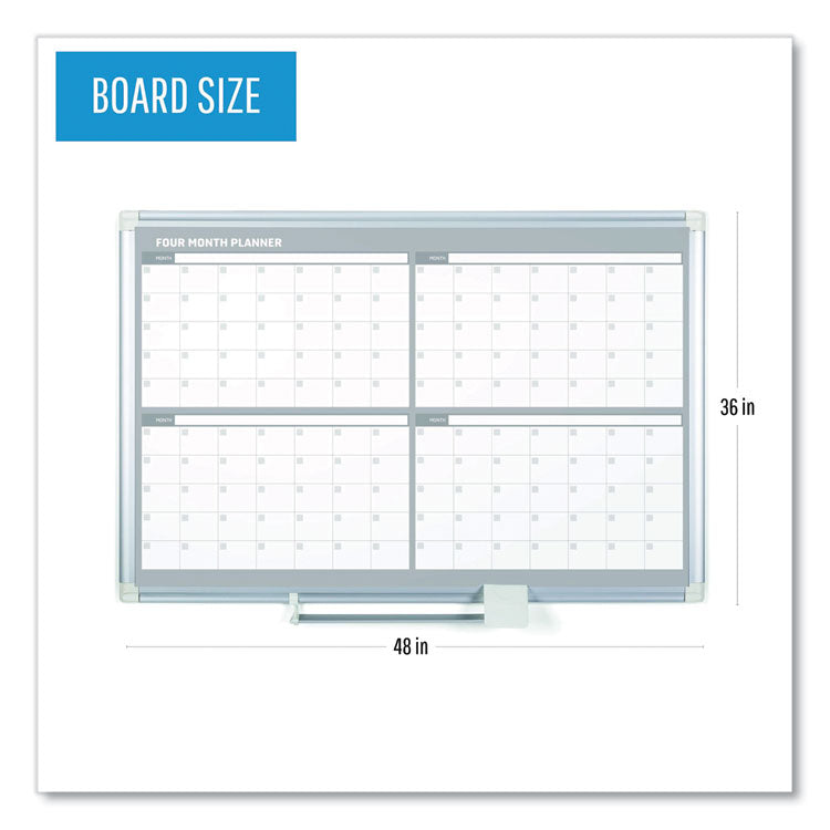 Magnetic Dry Erase Calendar Board, Four Month, 48 x 36, White Surface, Silver Aluminum Frame 2