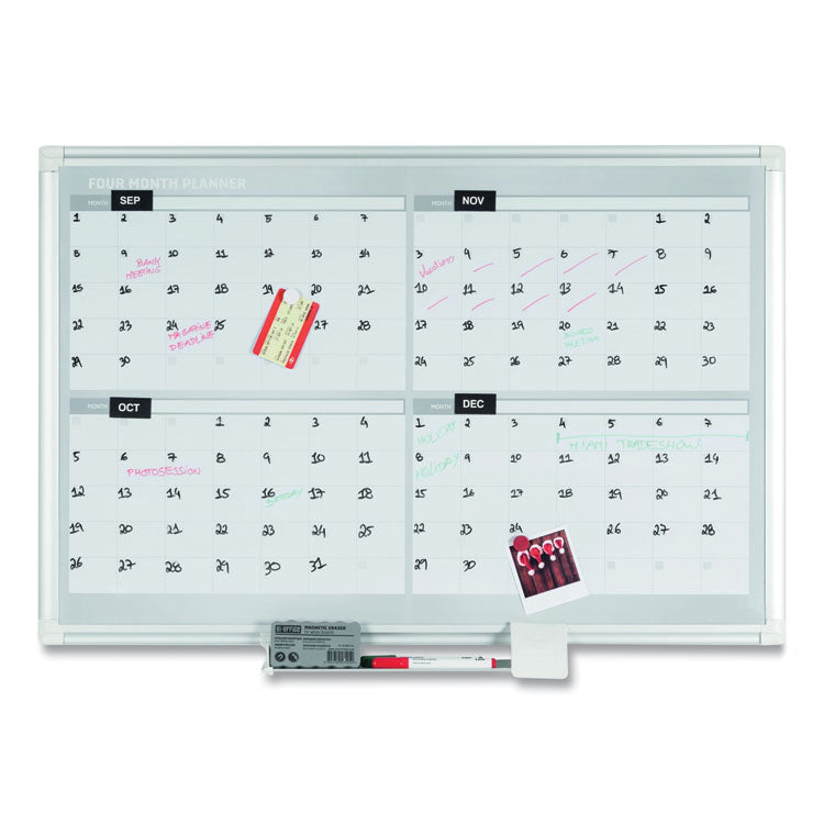 Magnetic Dry Erase Calendar Board, Four Month, 48 x 36, White Surface, Silver Aluminum Frame 7