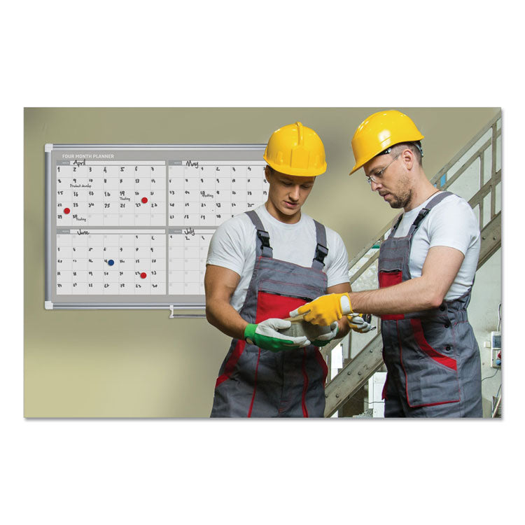 Magnetic Dry Erase Calendar Board, Four Month, 48 x 36, White Surface, Silver Aluminum Frame 8