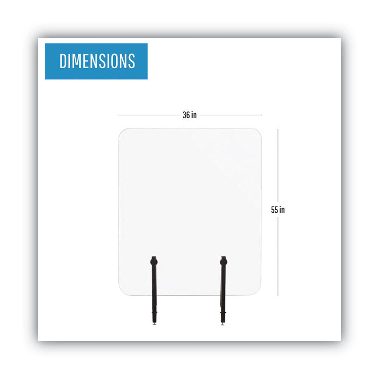 Protector Series Frameless Glass Desktop Divider, 55.1 X 0.16 X 35.4, Clear/aluminum 2