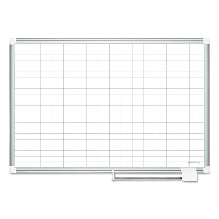 Gridded Magnetic Steel Dry Erase Planning Board with Accessories, 1 x 2 Grid, 36 x 24, White Surface, Silver Aluminum Frame 2