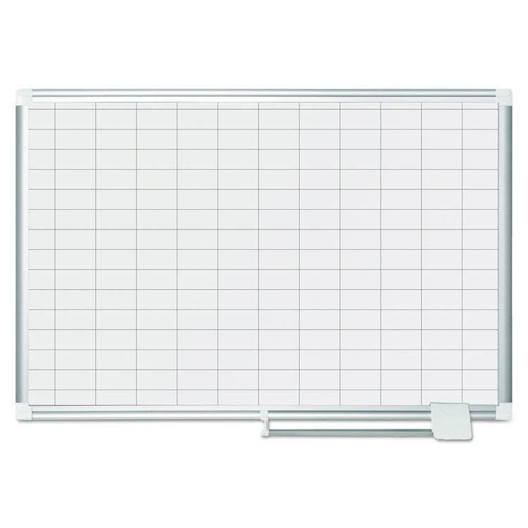 Gridded Magnetic Steel Dry Erase Planning Board, 1 x 2 Grid, 36 x 24, White Surface, Silver Aluminum Frame 1