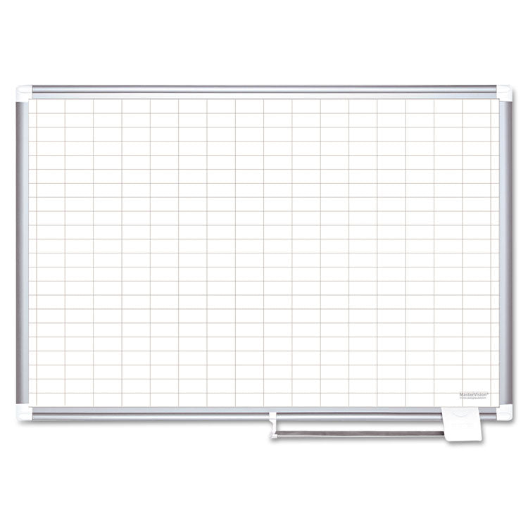 Gridded Magnetic Steel Dry Erase Planning Board, 1 x 2 Grid, 48 x 36, White Surface, Silver Aluminum Frame 1