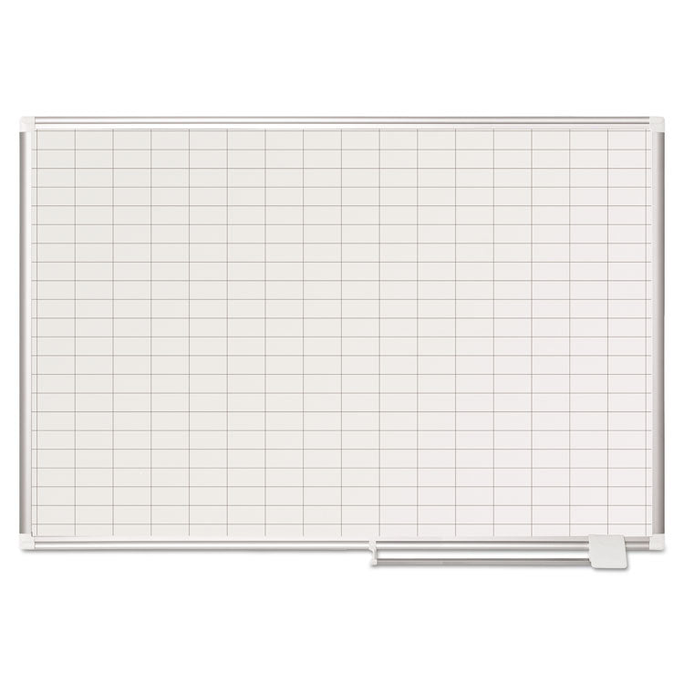 Gridded Magnetic Steel Dry Erase Planning Board, 1 x 2 Grid, 48 x 36, White Surface, Silver Aluminum Frame 2