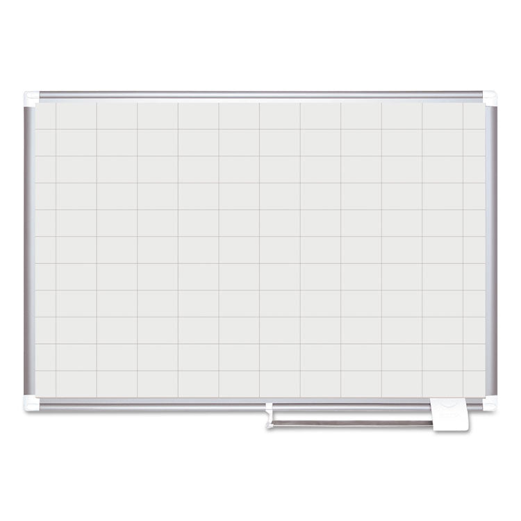 Gridded Magnetic Steel Dry Erase Planning Board, 2 x 3 Grid, 48 x 36, White Surface, Silver Aluminum Frame 1