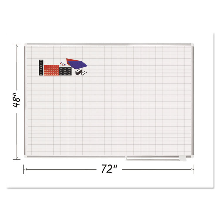 Gridded Magnetic Steel Dry Erase Planning Board with Accessories, 1 x 2 Grid, 72 x 48, White Surface, Silver Aluminum Frame 2