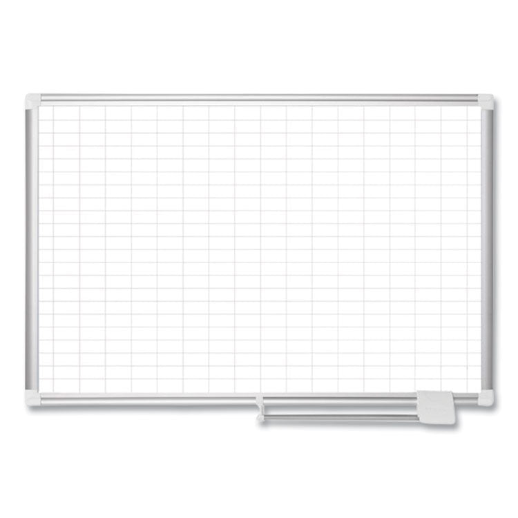 Gridded Magnetic Steel Dry Erase Planning Board, 1 x 2 Grid, 72 x 48, White Surface, Silver Aluminum Frame 1