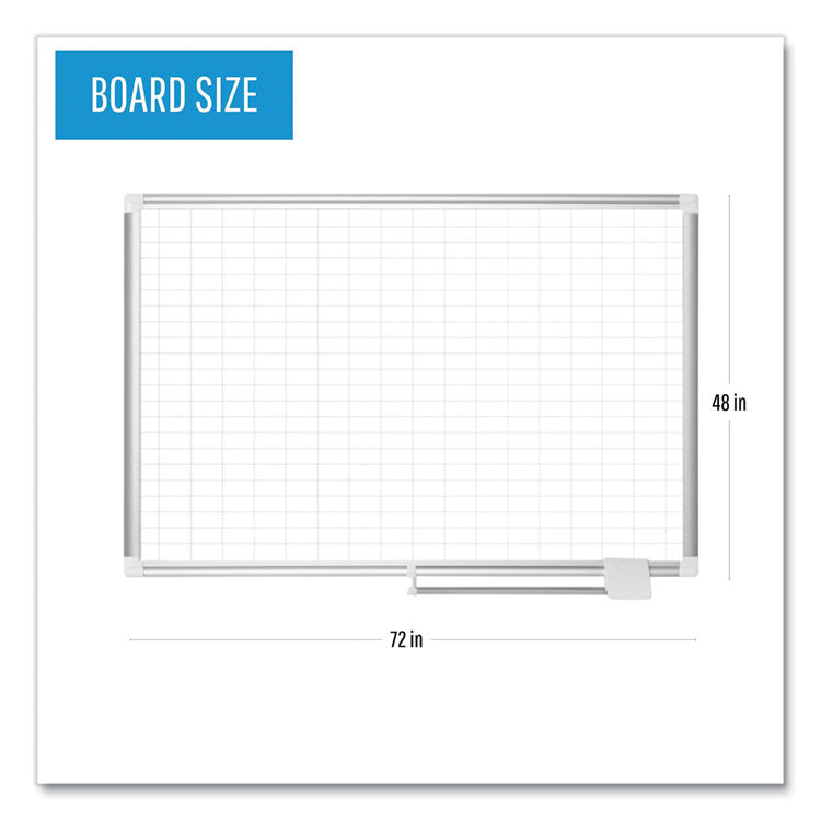 Gridded Magnetic Steel Dry Erase Planning Board, 1 x 2 Grid, 72 x 48, White Surface, Silver Aluminum Frame 2