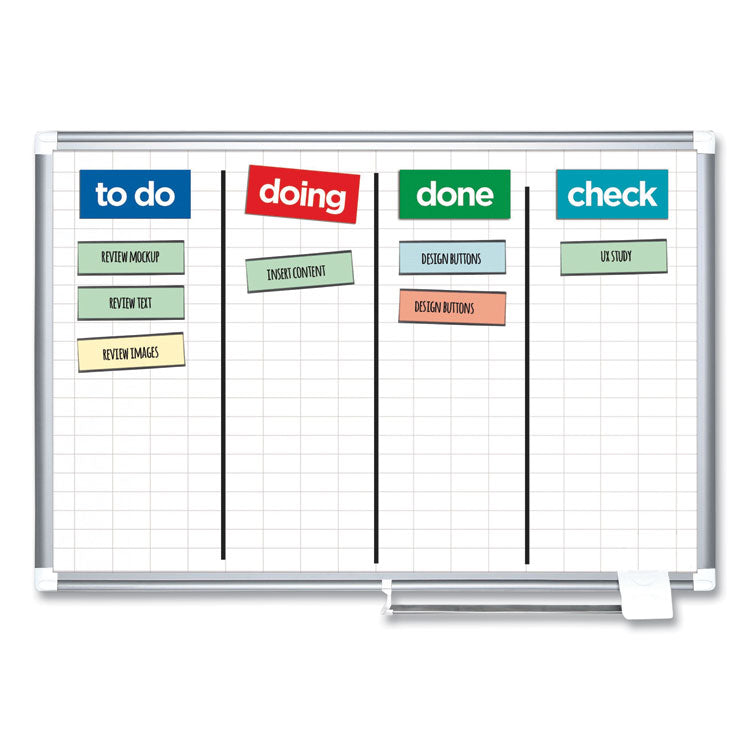 Gridded Magnetic Steel Dry Erase Planning Board, 1 x 2 Grid, 72 x 48, White Surface, Silver Aluminum Frame 9