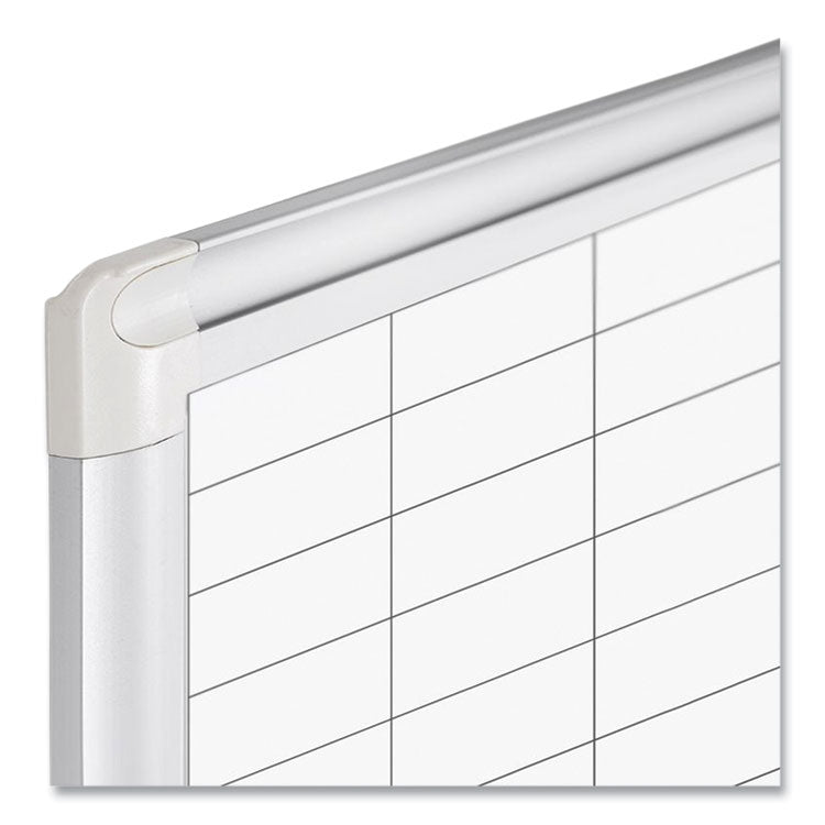 Gridded Magnetic Steel Dry Erase Planning Board, 1 x 2 Grid, 72 x 48, White Surface, Silver Aluminum Frame 3