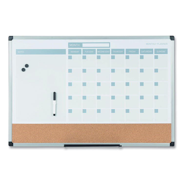 3-in-1 Calendar Planner, 36 x 24, White Surface, Silver Aluminum Frame 1