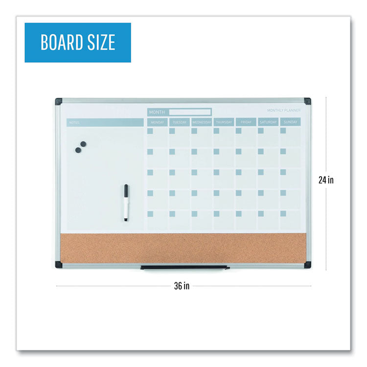 3-in-1 Calendar Planner, 36 x 24, White Surface, Silver Aluminum Frame 2