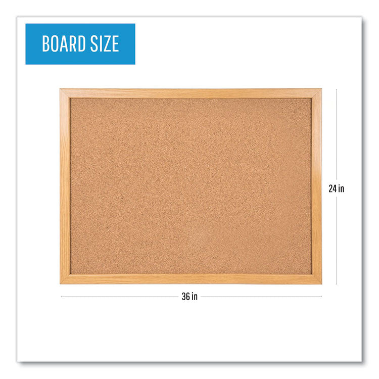 Value Cork Bulletin Board with Oak Frame, 24 x 36, Brown Surface, Oak Frame 2