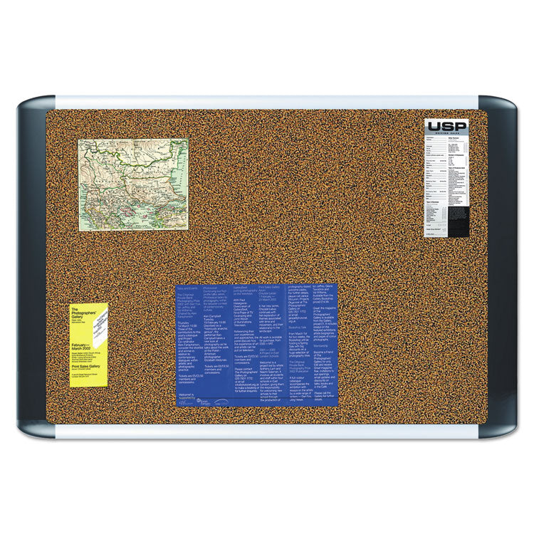 Tech Cork Board, 36 x 24, Tan Surface, Silver/Black Aluminum Frame 3