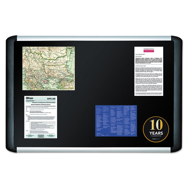 Soft-touch Bulletin Board, 48 x 36, Black Fabric Surface, Aluminum/Black Aluminum Frame 2