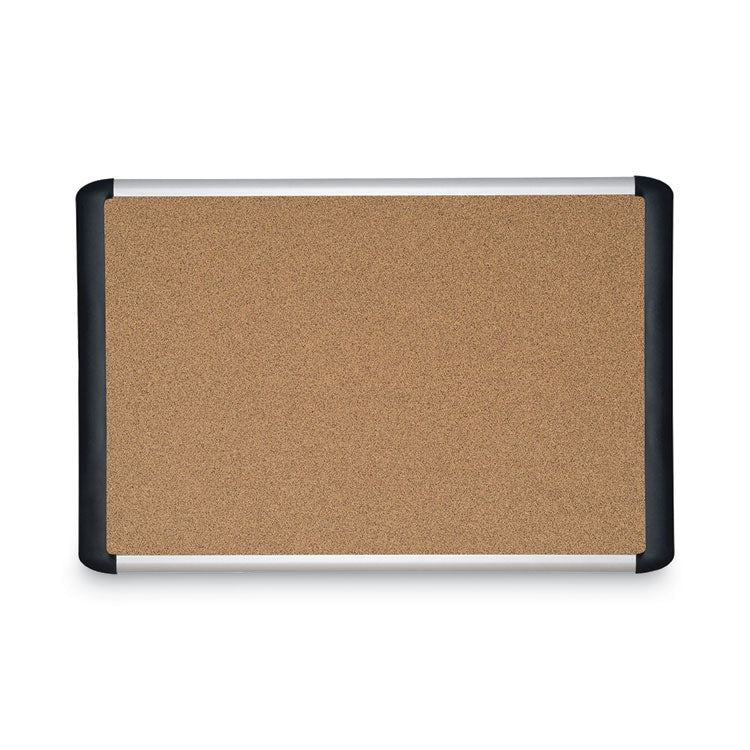 Tech Cork Board, 48 x 36, Tan Surface, Silver/Black Aluminum Frame 1