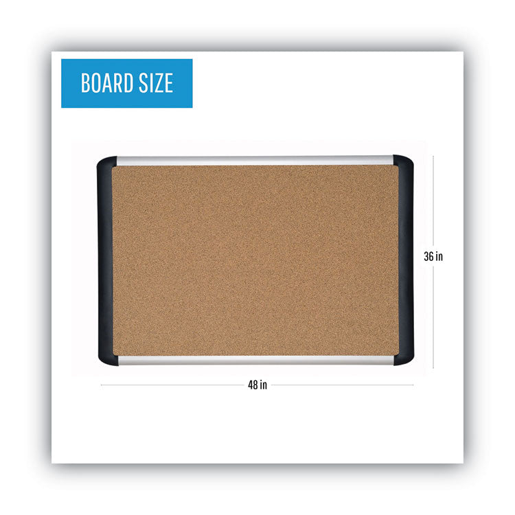 Tech Cork Board, 48 x 36, Tan Surface, Silver/Black Aluminum Frame 2