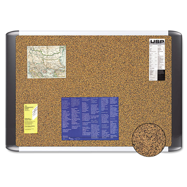 Tech Cork Board, 72 x 48, Tan Surface, Silver/Black Aluminum Frame 1