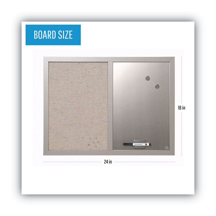 Designer Combo Fabric Bulletin/Dry Erase Board, 24 x 18, Multicolor/Gray Surface, Gray MDF Wood Frame 2