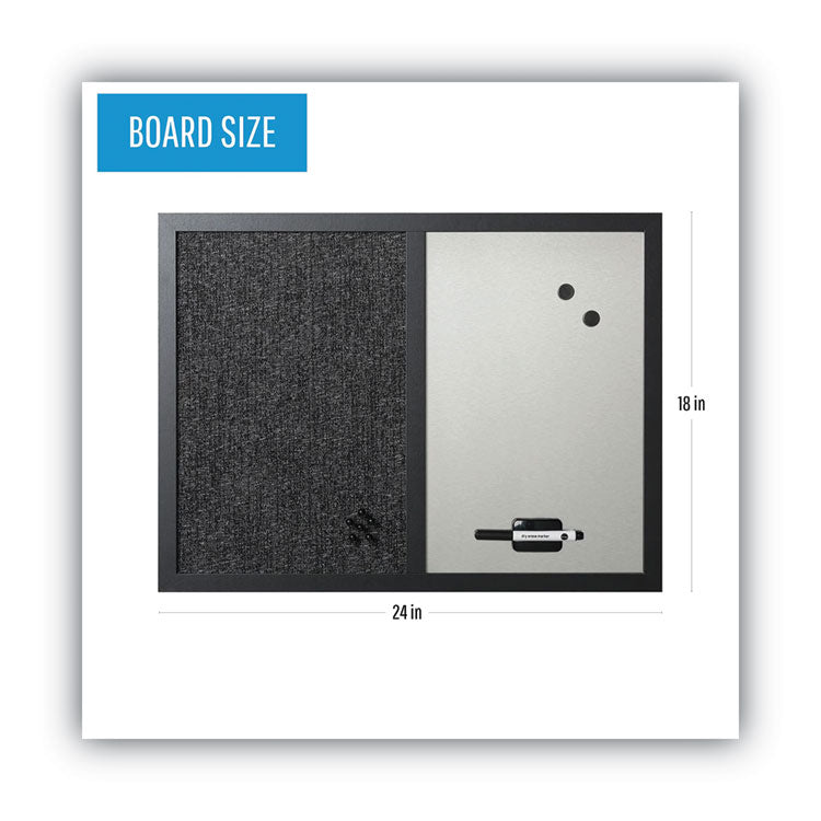 Designer Combo Fabric Bulletin/Dry Erase Board, 24 x 18, Charcoal/Gray Surface, Black MDF Wood Frame 2