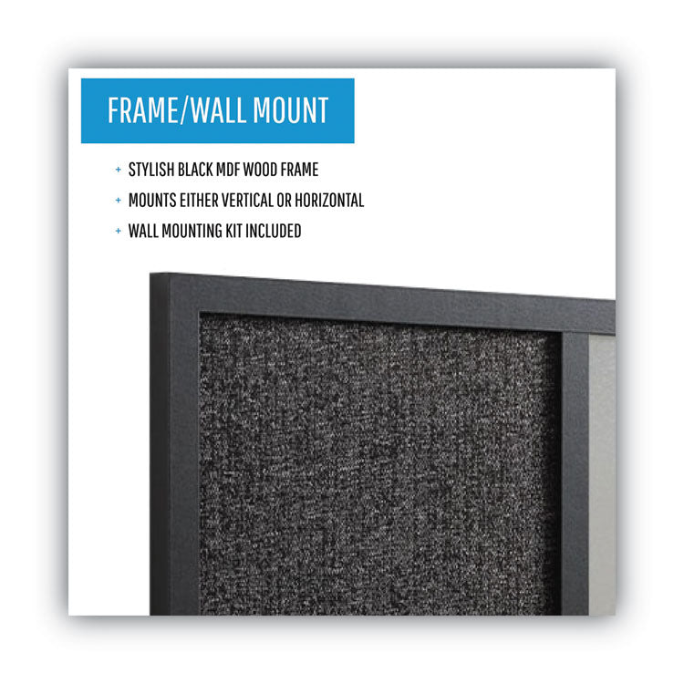 Designer Combo Fabric Bulletin/Dry Erase Board, 24 x 18, Charcoal/Gray Surface, Black MDF Wood Frame 5