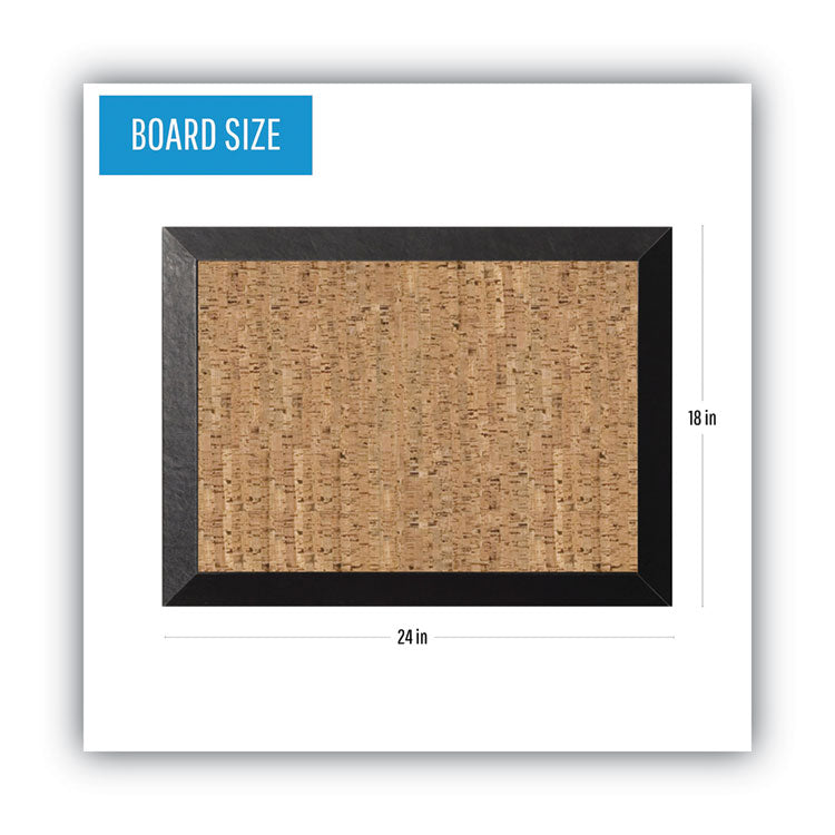 Natural Cork Bulletin Board, 24 x 18, Tan Surface, Black Wood Frame 2